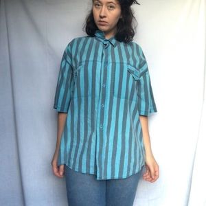 Short Sleeve Button Down Shirt Vintage Stripped